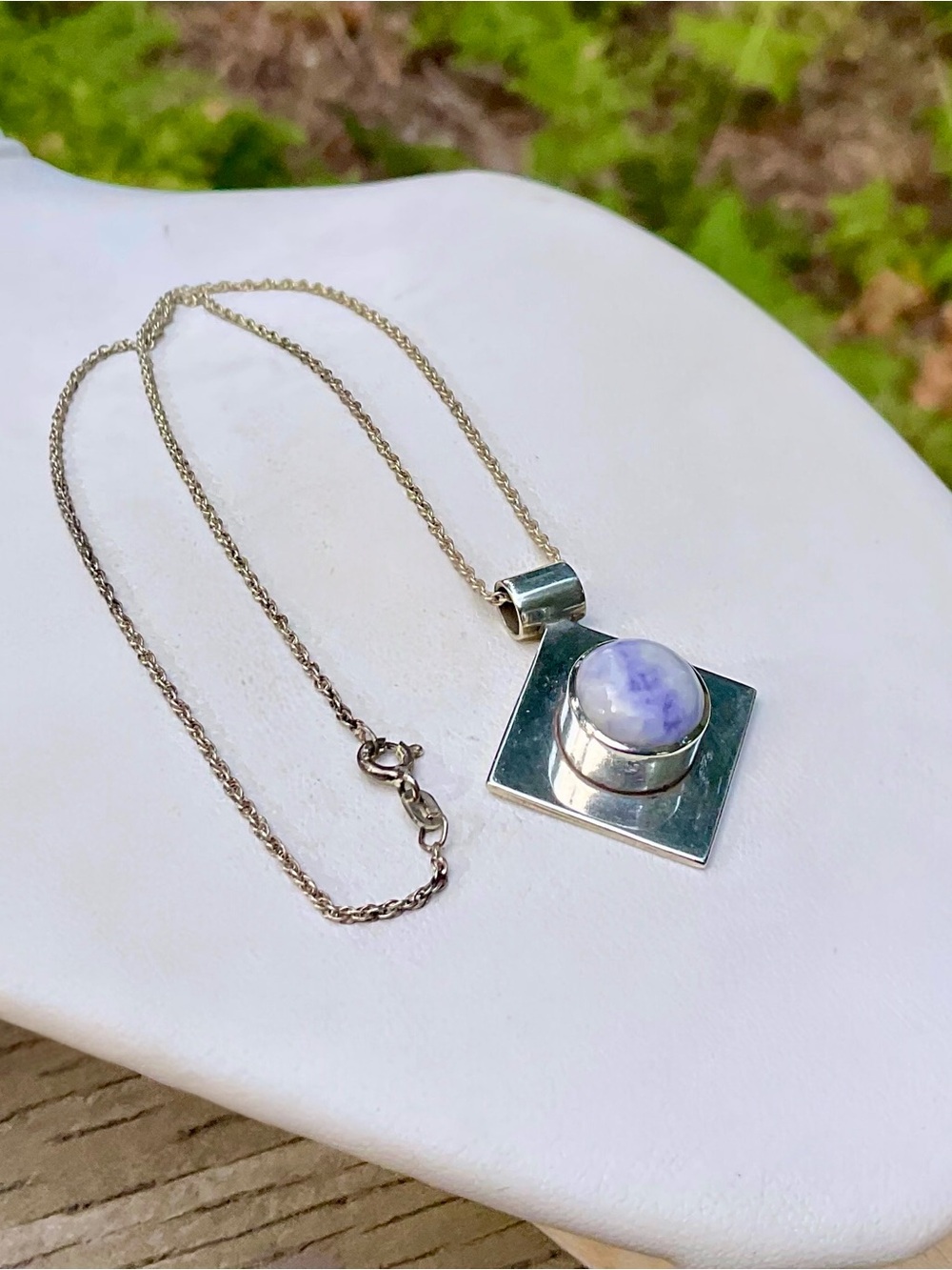 🌺 Modernist Sterling & RARE Tiffany Stone Necklace